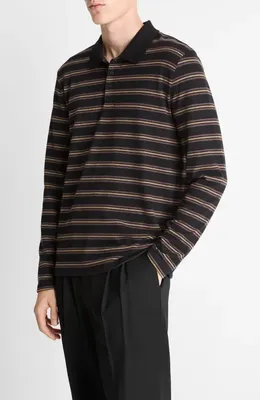 Vince Vince Striped Long Sleeve Jersey Polo in Black Combo — Men Winter black Tops