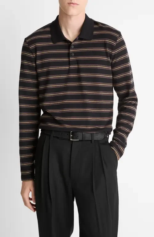 Vince Vince Striped Long Sleeve Jersey Polo in Black Combo — Men Winter black Tops