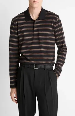 Vince Vince Striped Long Sleeve Jersey Polo in Black Combo — Men Winter black Tops