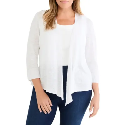 NIC+ZOE NIC+ZOE Slub Knit Linen Blend 4-Way Cardigan in Paper White — Women Winter white Tops