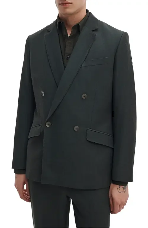 rag & bone rag & bone Butler Double Breasted Wool Blend Blazer in Charcoal Green — Men Winter black Outerwear