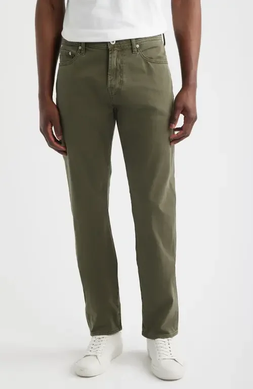 AG AG Everett Stretch Sateen Slim Straight Pants in Sulfur Fern Springs — Men Autumn green Pants