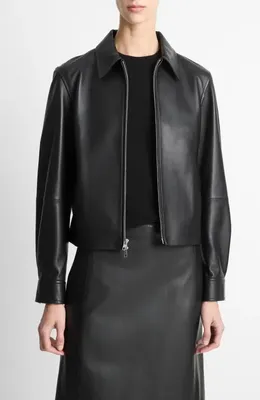 Vince Vince Zip Crop Leather Jacket in Black — Women Winter black Outerwear