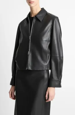 Vince Vince Zip Crop Leather Jacket in Black — Women Winter black Outerwear