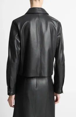 Vince Vince Zip Crop Leather Jacket in Black — Women Winter black Outerwear