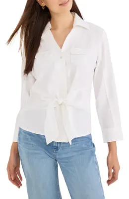 NIC+ZOE NIC+ZOE Iconic Tie Front Button-Up Shirt in Paper White — Women Summer white Tops