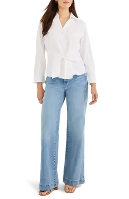 NIC+ZOE NIC+ZOE Iconic Tie Front Button-Up Shirt in Paper White — Women Summer white Tops