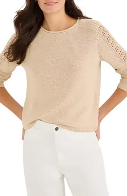 NIC+ZOE NIC+ZOE Crochet Sleeve Sweater in Latte — Women Spring beige Tops