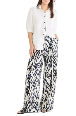 NIC+ZOE NIC+ZOE Crosshatch Linen Blend Pants in Indigo Multi — Women Winter navy Pants
