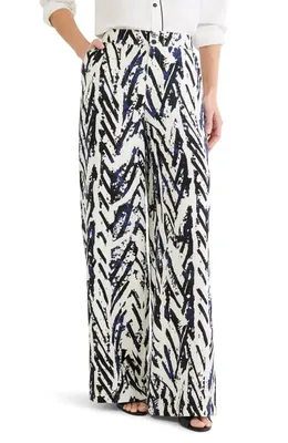 NIC+ZOE NIC+ZOE Crosshatch Linen Blend Pants in Indigo Multi — Women Winter navy Pants