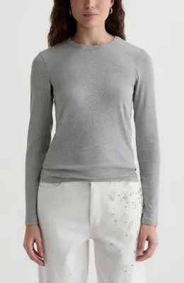 AG AG Julia Rib Long Sleeve Top in Heather Grey — Women Summer grey Tops