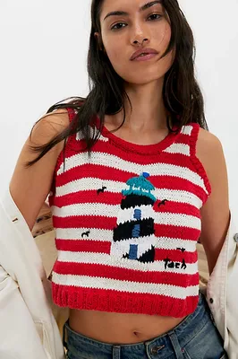 Tach Clothing Tach Ancla Knit Top in Red And White Stripes — Women Spring red