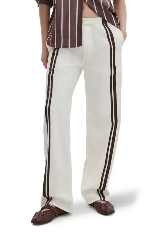 rag & bone rag & bone Featherweight Logan Pull-On Wide Leg Track Pants in Ecru Sport — Women Spring ivory Pants