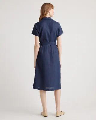Quince Quince | Women's 100% European Linen Button Front Dress in Deep Navy — Women Winter navy Dresses