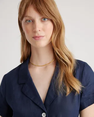 Quince Quince | Women's 100% European Linen Button Front Dress in Deep Navy — Women Winter navy Dresses