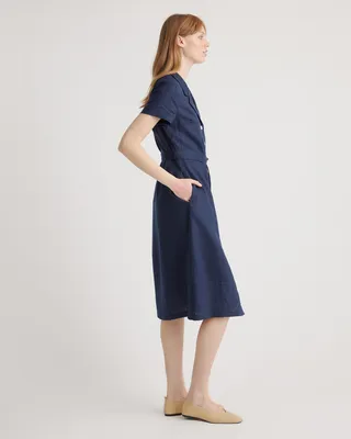 Quince Quince | Women's 100% European Linen Button Front Dress in Deep Navy — Women Winter navy Dresses
