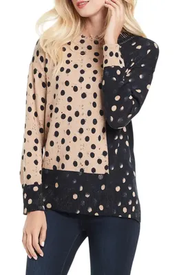 NIC+ZOE NIC+ZOE Mix & Mingle Colorblock Dot Print Sweater in Neutral Multi — Women Spring ivory Tops