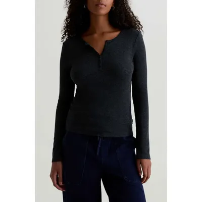 AG AG Jessa Henley Top in Heather Charcoal — Women Summer black Tops