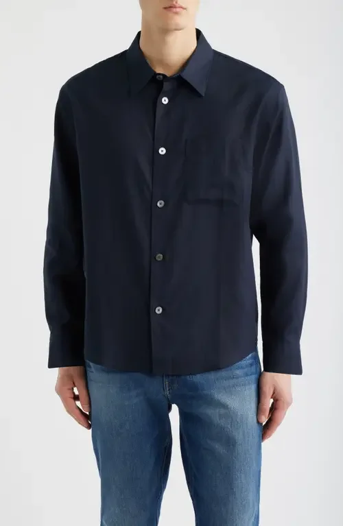 FRAME FRAME Solid Button-Up Shirt in Dark Navy — Men Winter navy Tops