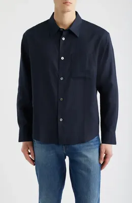 FRAME FRAME Solid Button-Up Shirt in Dark Navy — Men Winter navy Button-Down Shirts