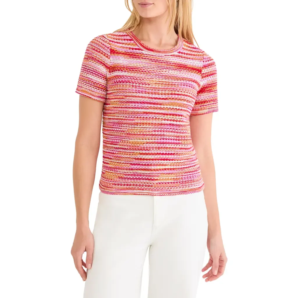 NIC+ZOE NIC+ZOE Space Dye Tuck Stitch Sweater in Red Multi — Women Spring coral Tops