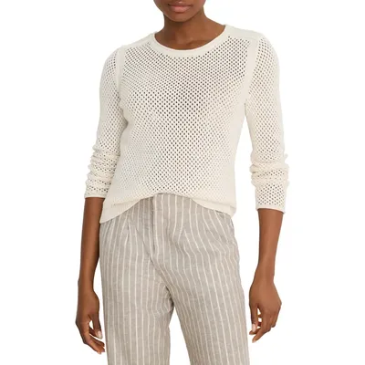NIC+ZOE NIC+ZOE Breezeway Open Knit Cotton Blend Sweater in Classic Cream — Women Spring white Tops