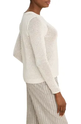 NIC+ZOE NIC+ZOE Breezeway Open Knit Cotton Blend Sweater in Classic Cream — Women Spring white Tops