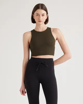 Quince Quince | Women's Ultra-Form High-Neck Cropped Tank Top in Smokey Olive — Women Autumn brown Athletic Tops