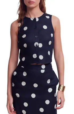 Boden Boden Andrea Linen Sleeveless Button-Up Shirt in Navy Spot — Women Winter navy Tops