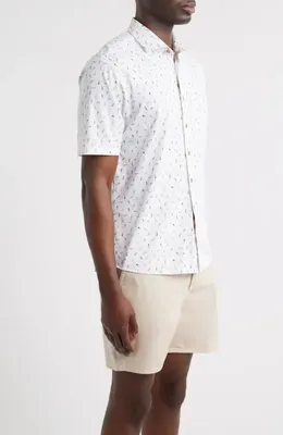 johnnie-O johnnie-O Shortboard Knit Short Sleeve Button-Up Shirt in White — Men Spring white Tops