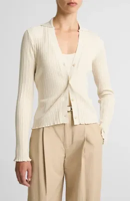 Vince Vince Johnny Collar Rib Cardigan in Flax — Women Spring ivory Sweaters & Knits