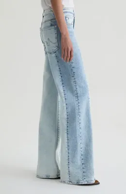 AG AG Saige Paneled Wide Leg Jeans in Solar Flare — Women Summer silver Pants