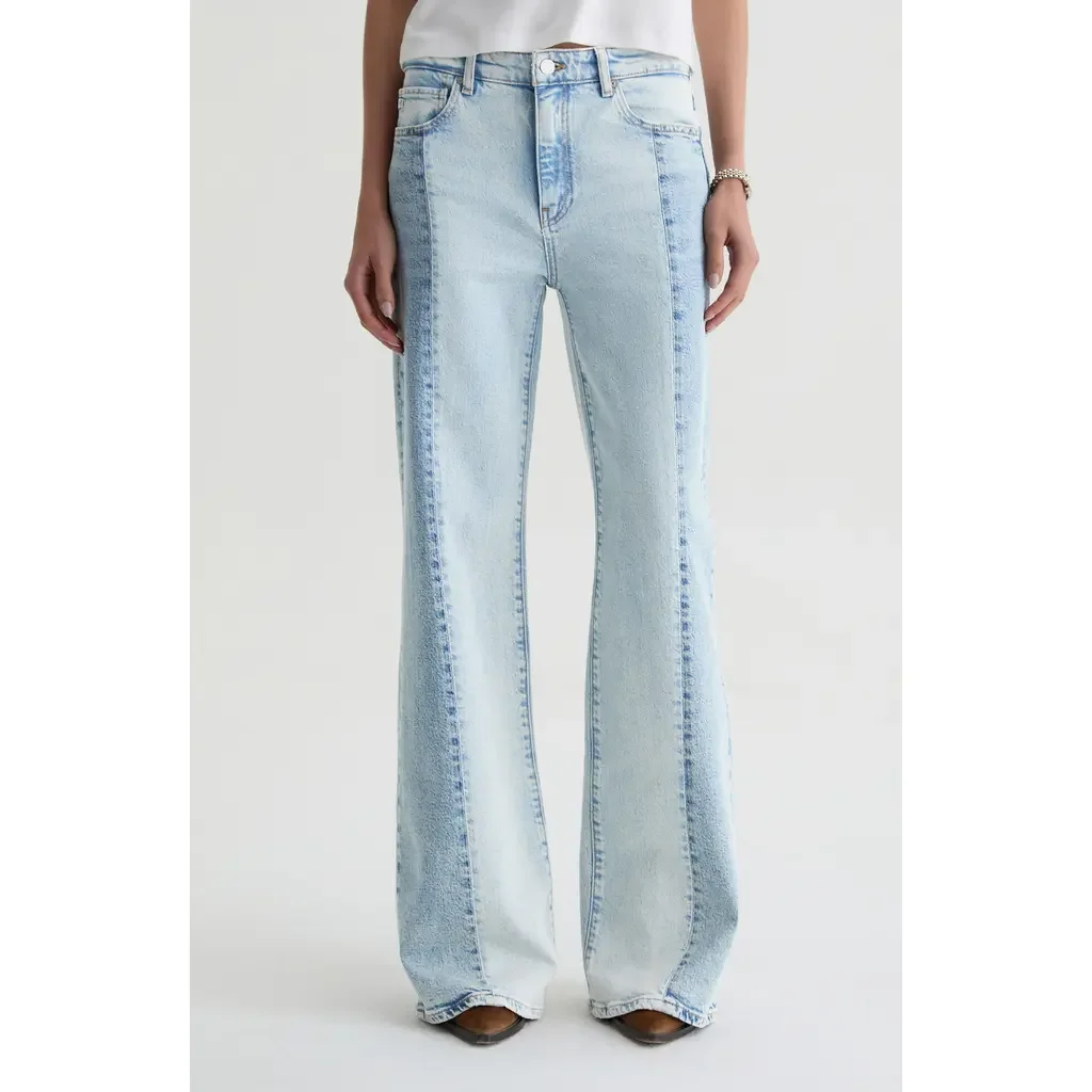 AG AG Saige Paneled Wide Leg Jeans in Solar Flare — Women Summer silver Pants