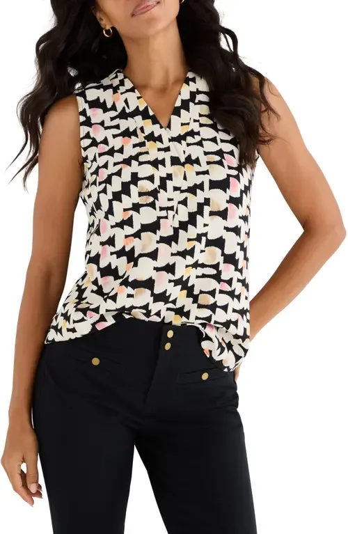 NIC+ZOE NIC+ZOE Mod Mix Crepe Sleeveless Top in Black Multi — Women Winter white Tops