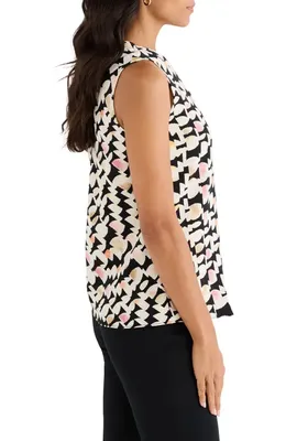 NIC+ZOE NIC+ZOE Mod Mix Crepe Sleeveless Top in Black Multi — Women Winter white Tops