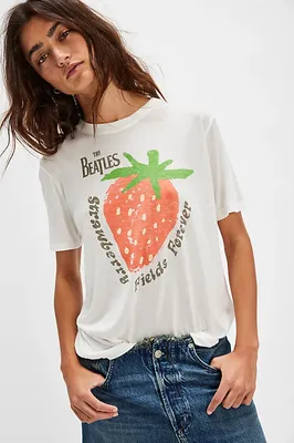 Junk Food Clothing The Beatles Strawberry Fields Forever Tee in Vintage White — Women Spring white