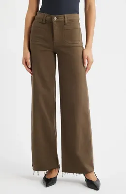 FRAME FRAME Le Slim Palazzo Modernist Pocket Wide Leg Jeans in Sagebrush Raw Fray — Women Autumn grey Pants