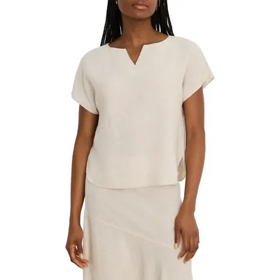 NIC+ZOE NIC+ZOE Rumba Linen Blend Split Neck Top in Neutral Mix — Women Autumn ivory Tops