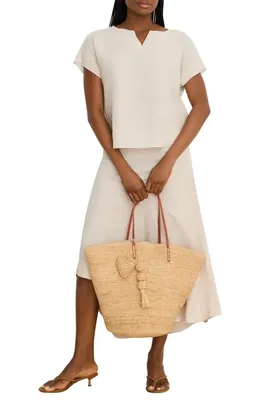 NIC+ZOE NIC+ZOE Rumba Linen Blend Split Neck Top in Neutral Mix — Women Autumn ivory Tops