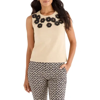 NIC+ZOE NIC+ZOE Organza Appliqué Sleeveless Top in Neutral Multi — Women Autumn ivory Tops