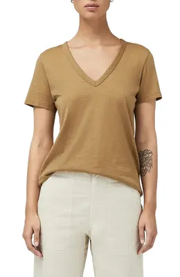 rag & bone rag & bone The Vee Slub Cotton T-Shirt in Khaki — Women Autumn camel Tops