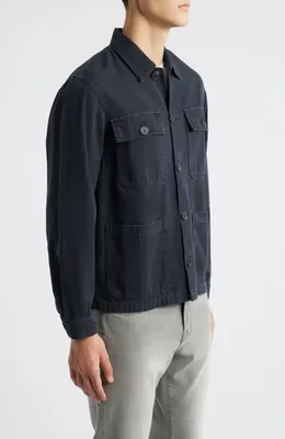 FRAME FRAME Button-Up Cotton Herringbone Chore Coat in Dark Navy — Men Winter navy Outerwear