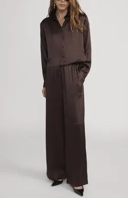 FRAME FRAME Charles Silk Button-Up Shirt in Americano — Women Autumn black Button-Down Shirts
