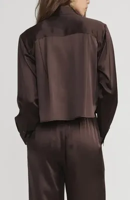 FRAME FRAME Charles Silk Button-Up Shirt in Americano — Women Autumn black Button-Down Shirts