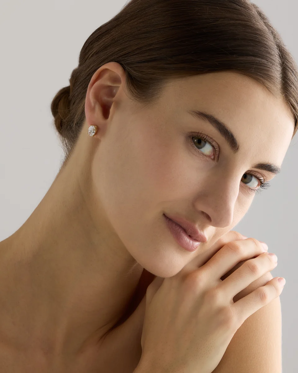 Quince Quince | Women's 14K Gold Lab Grown Diamond Oval Solitaire Studs in Yellow Gold — Women Spring white Accessories