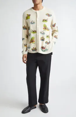 Bode Bode Beaded Merino Wool & Cotton Cardigan in Multi Ivory — Men Spring ivory Tops