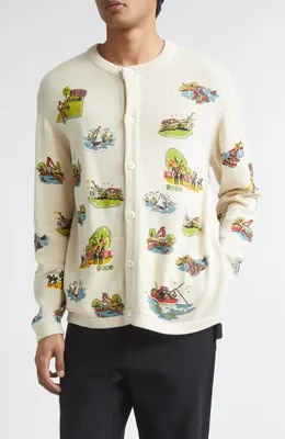 Bode Bode Beaded Merino Wool & Cotton Cardigan in Multi Ivory — Men Spring ivory Tops