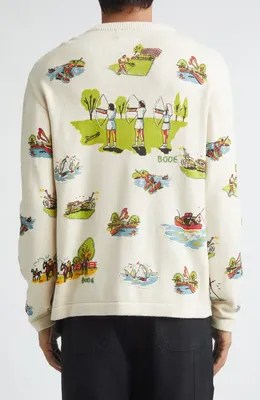 Bode Bode Beaded Merino Wool & Cotton Cardigan in Multi Ivory — Men Spring ivory Tops