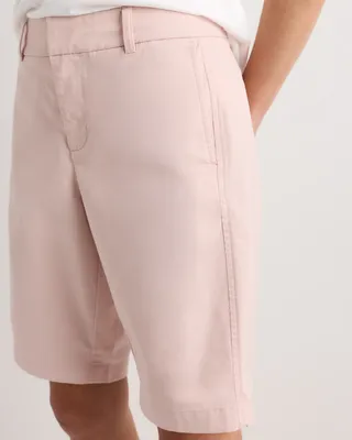 Quince Quince | Women's Organic Stretch Cotton Chino Bermuda Shorts in Shell Pink — Women Spring white Shorts