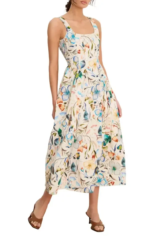 NIC+ZOE NIC+ZOE Chloe Pressed Flowers Sleeveless A-Line Dress in Neutral Multi — Women Spring ivory Dresses